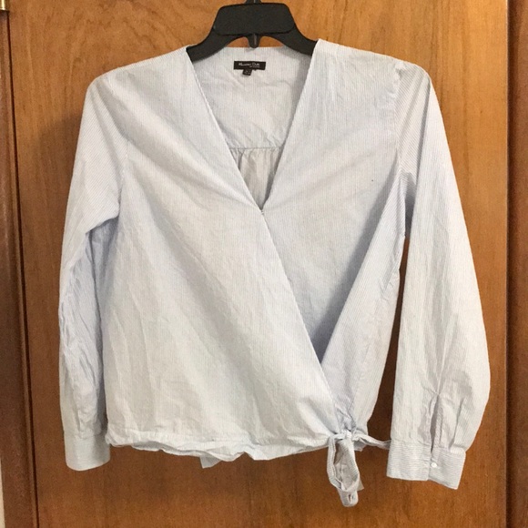 Massimo Dutti Tops - Massimo Dutti Blue and White Striped long sleeve wrap blouse with waist tie